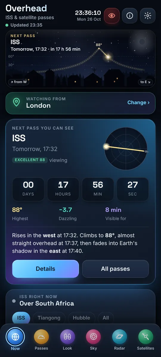 Overhead: The next pass and its viewing score