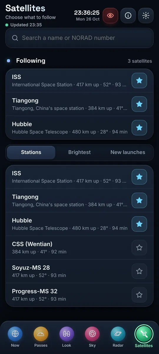 Overhead: Follow the ISS, Tiangong, Hubble and more