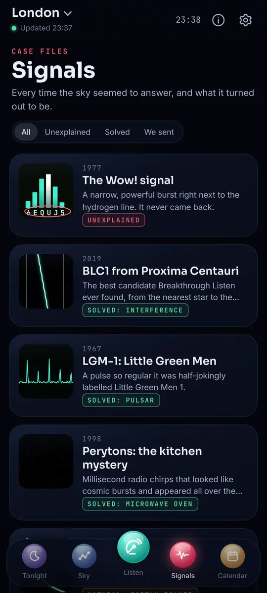 Sky: The Wow! signal and other mysteries