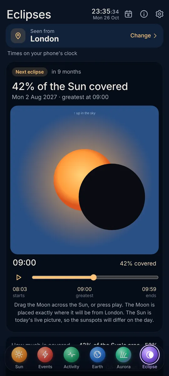 Solar: The next eclipse as seen from you